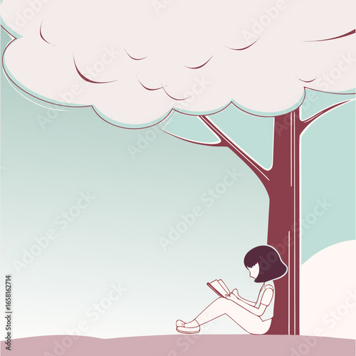 Girl Reading Under a Tree