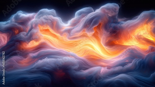 A dark canvas pulsates with an array of vibrant pink and blue hues  fractured by an abstract glitch effect  hinting at the complex and dynamic nature of generative AI  a digital symphony where 