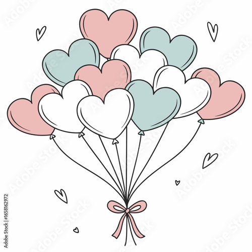 Pastel Heart Balloons Hand-Drawn Art