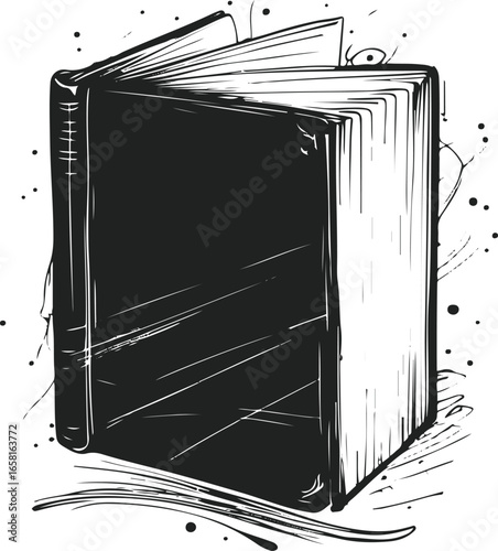 Black and white hand-drawn book vector, minimal doodle style, bold smooth ink line art, abstract silhouette, professional high-quality vector illustration 2