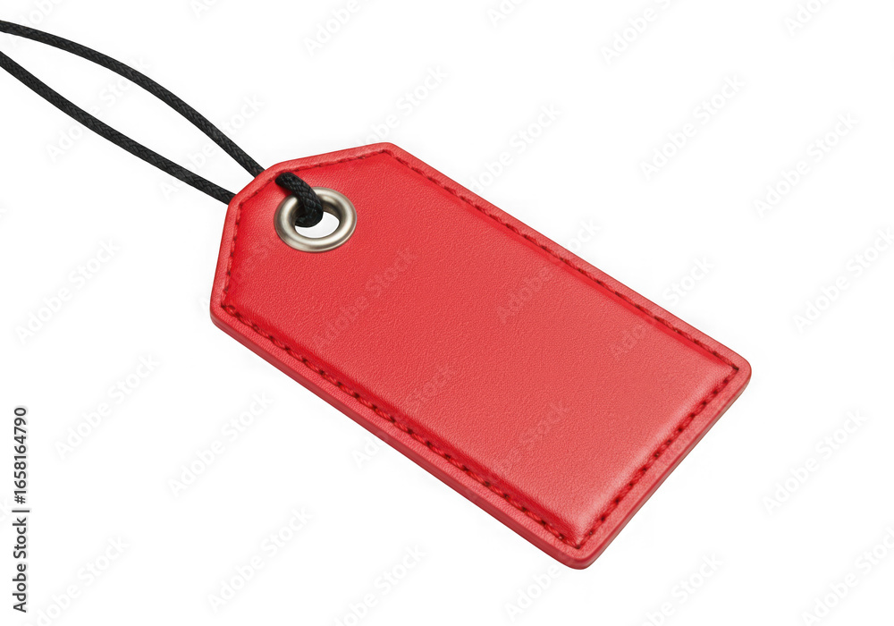 Fototapeta premium Red blank tag with string and metal grommet isolated for labeling and pricing transparent background