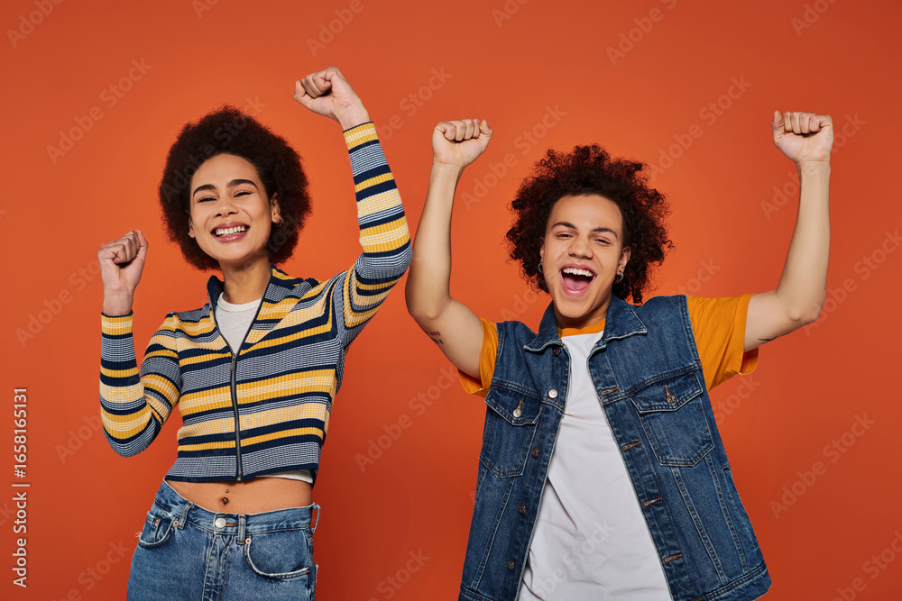 Ταπετσαρία Embracing joy and fashion in a vibrant studio with enthusiastic expression and p