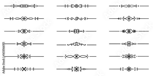 Text dividers doodle set. Wedding decorative elements. Divider ornament, borders, vintage line separators. Hand drawn vector illustration isolated on white background