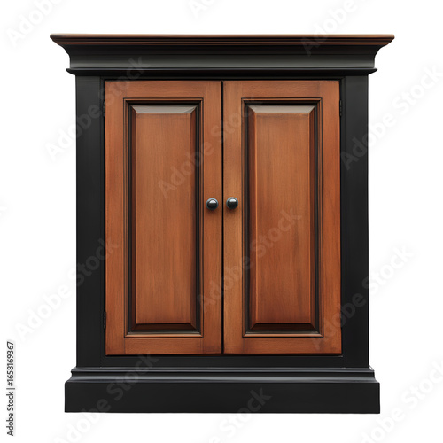 Modern Brown and Black Wooden Cabinet Isolated on White Background