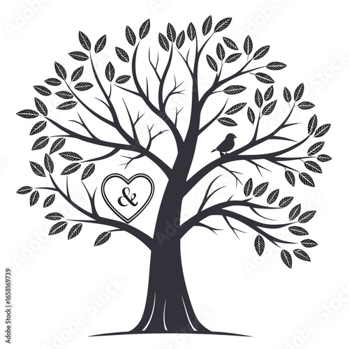 Tree with Heart and Bird Silhouette