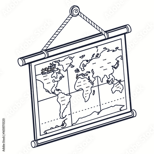 World Map Hanging on Wall