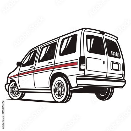 White Van with Red Stripe Illustration