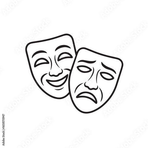 Comedy and Tragedy Theatre Masks Icon – Symbol of Stage Performance and Emotional Art