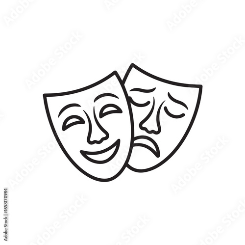 Theatre Masks Icon – Comedy and Tragedy Symbol Line Art for Drama and Performing Arts