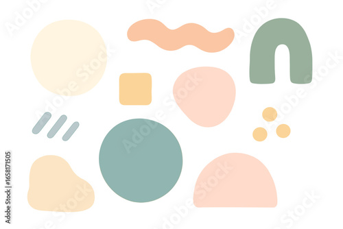 Soft pastel shapes and colors in modern abstract design element, artistic inspiration for creative projects, vector cartoon illustration on transparent background, stylish minimal decor
