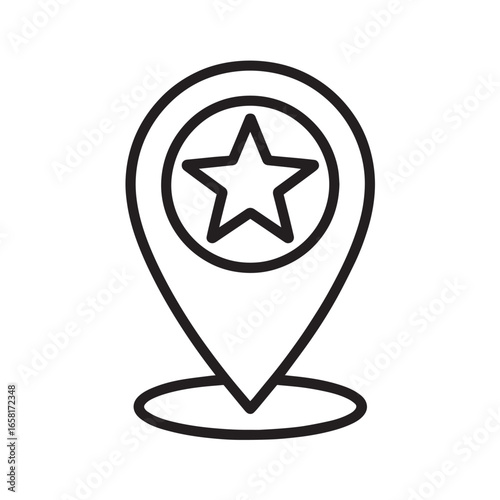 Location Pin Icon with Star Representing Favorite Place Destination Map Navigation Travel and Bookmark