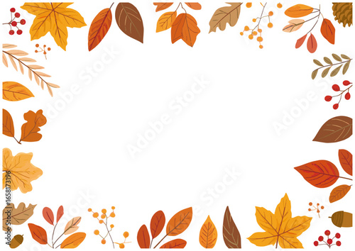 秋の紅葉で囲まれたフレーム背景イラスト