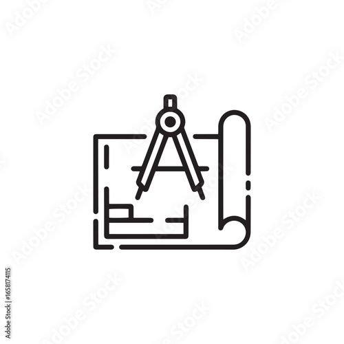 Blueprint and Compass Icon Ideal for Architecture Engineering Drafting and Construction Planning