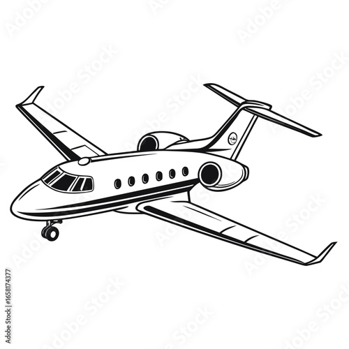 Luxury Jet Illustration Black and White