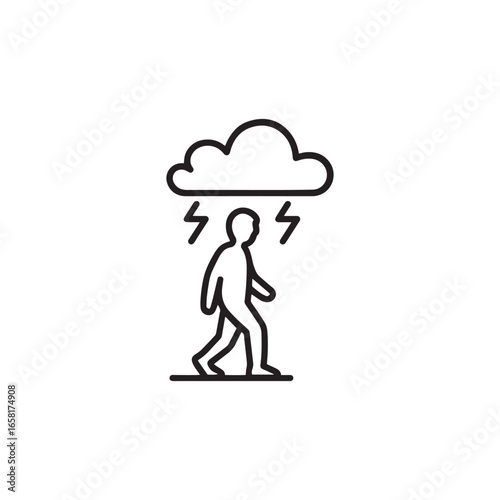 Depression icon with person walking under storm cloud