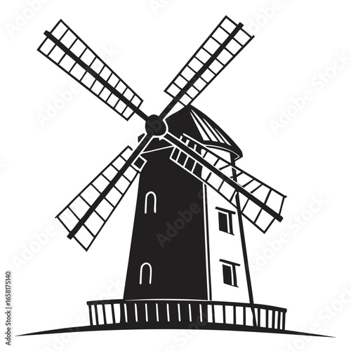 Classic Windmill Vector Illustration