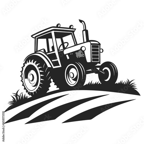 Black and White Farm Tractor Illustration