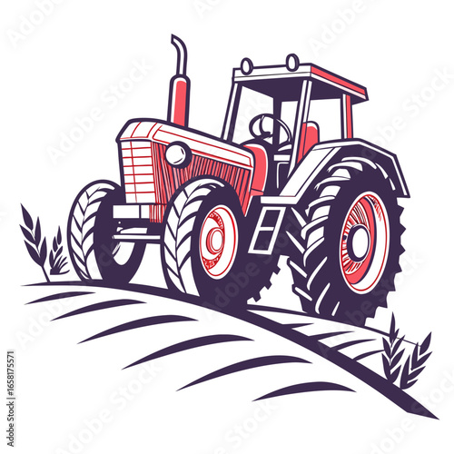 Vibrant Red Farm Tractor Working in Field