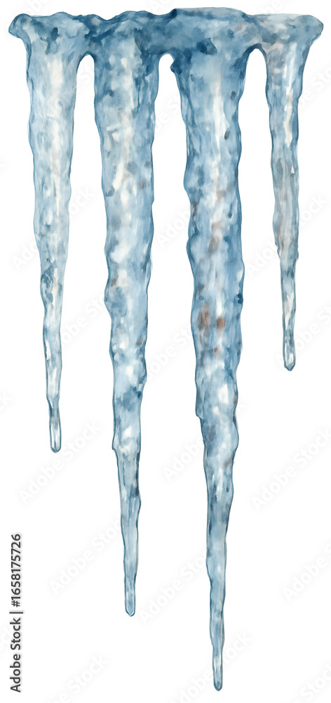 Fototapeta premium Watercolor Style Icicles Hanging from a Surface on a Frosty Winter Day in Shades of Blue