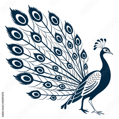Peacock with open feathers illustration