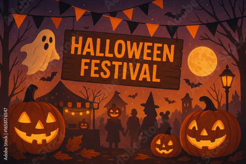 Watercolor Halloween Festival Celebration Illustration: Spooky Holiday Event Background Concept