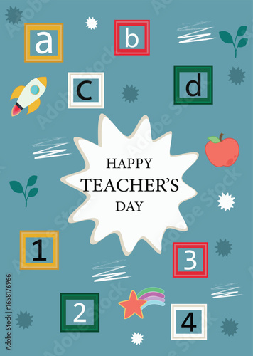 Print Happy teacher's day  mobile  wallpaper ,card  illustration  background ,  stories, social media poster student and teacher background Creative concept of   Abstract Shapes Background for  banner