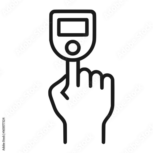 Finger touching blood glucose meter, checking diabetes levels, healthcare technology concept