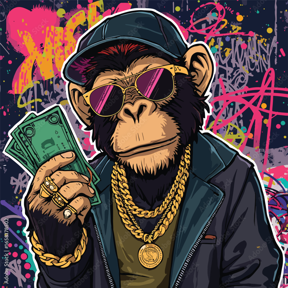 Photography Poster A cool hip hop monkey with sunglasses and a
