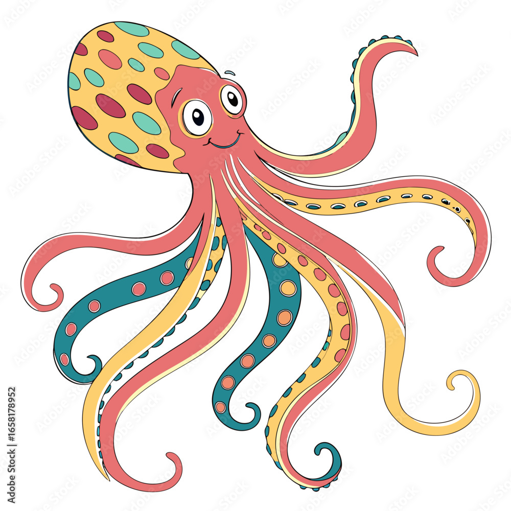 Fototapeta premium Colorful Octopus Cartoon Illustration