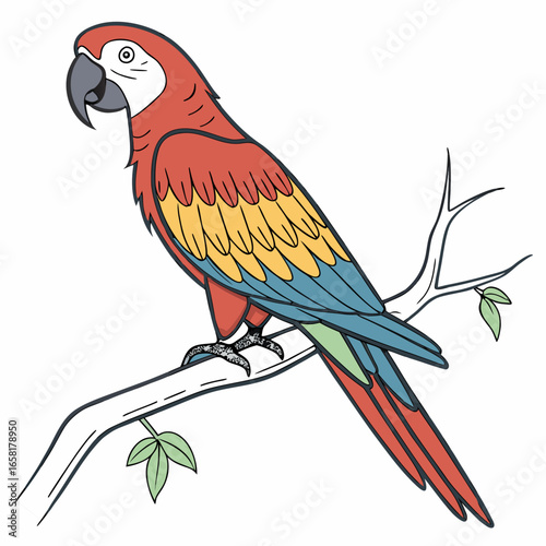 Scarlet Macaw Perched on Branch
