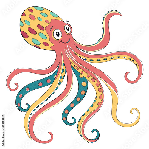 Colorful Octopus Cartoon Illustration