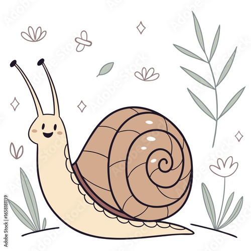 Cute Snail in Garden Illustration