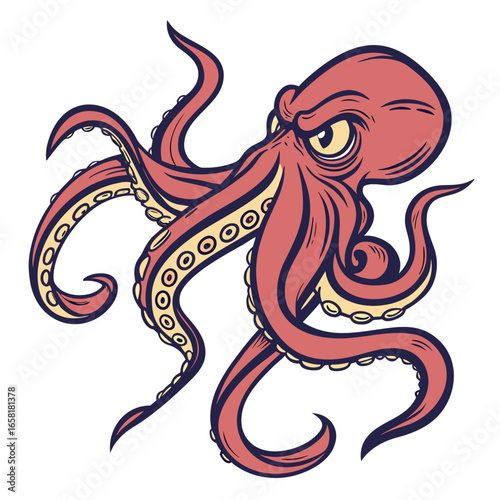 Angry Red Octopus Vector Illustration