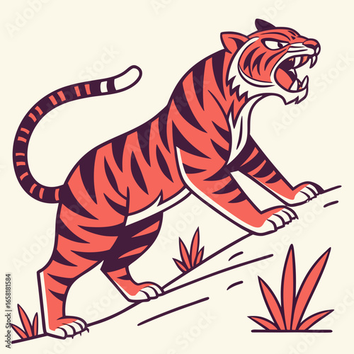 Bold Illustration of Roaring Tiger