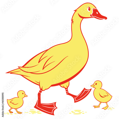 Mother Duck and Her Adorable Ducklings
