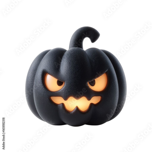 Spooky Black Jackolantern 3D Halloween Icon on Black Background.