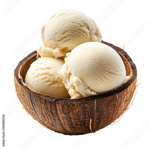 Delicious Vanilla Coconut Ice Cream Scoops in Coconut Shell