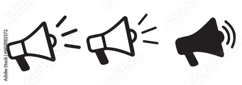 A black megaphone silhouette design icon logo illustration isolated on white background