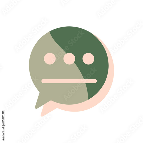 A neutral emotion speech bubble icon with a straight face, representing feedback, reviews or indifference vector illustration design