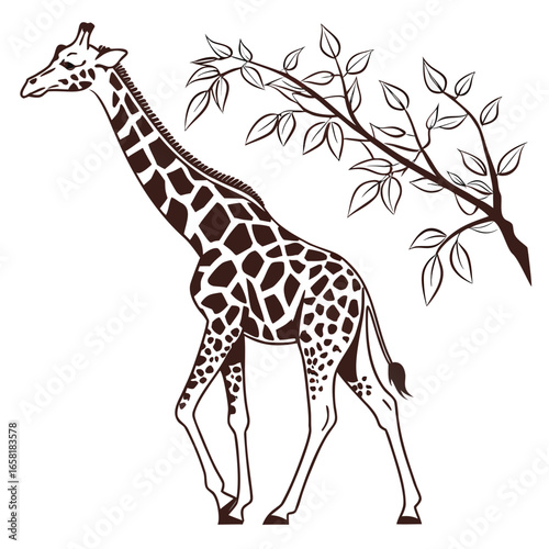 Elegant Giraffe and Branch Illustration