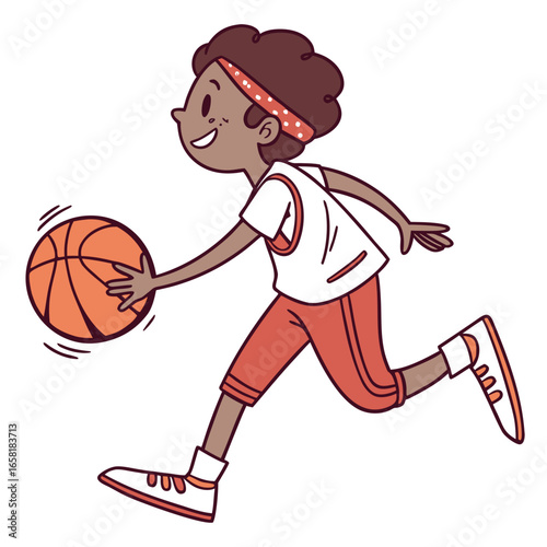 Athletic kid basketball dribble concept