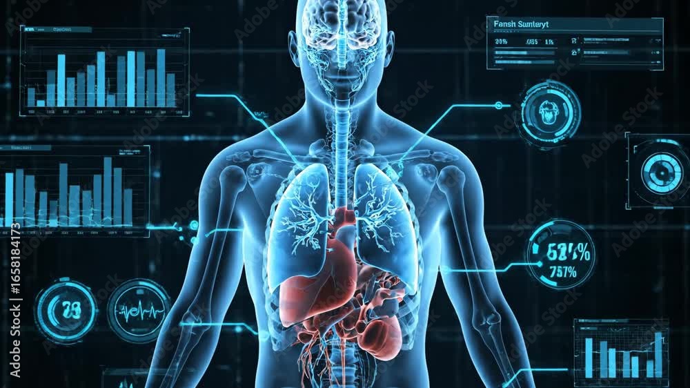 Human Body Anatomy with Data Overlay - A digital 3D model of the human ...