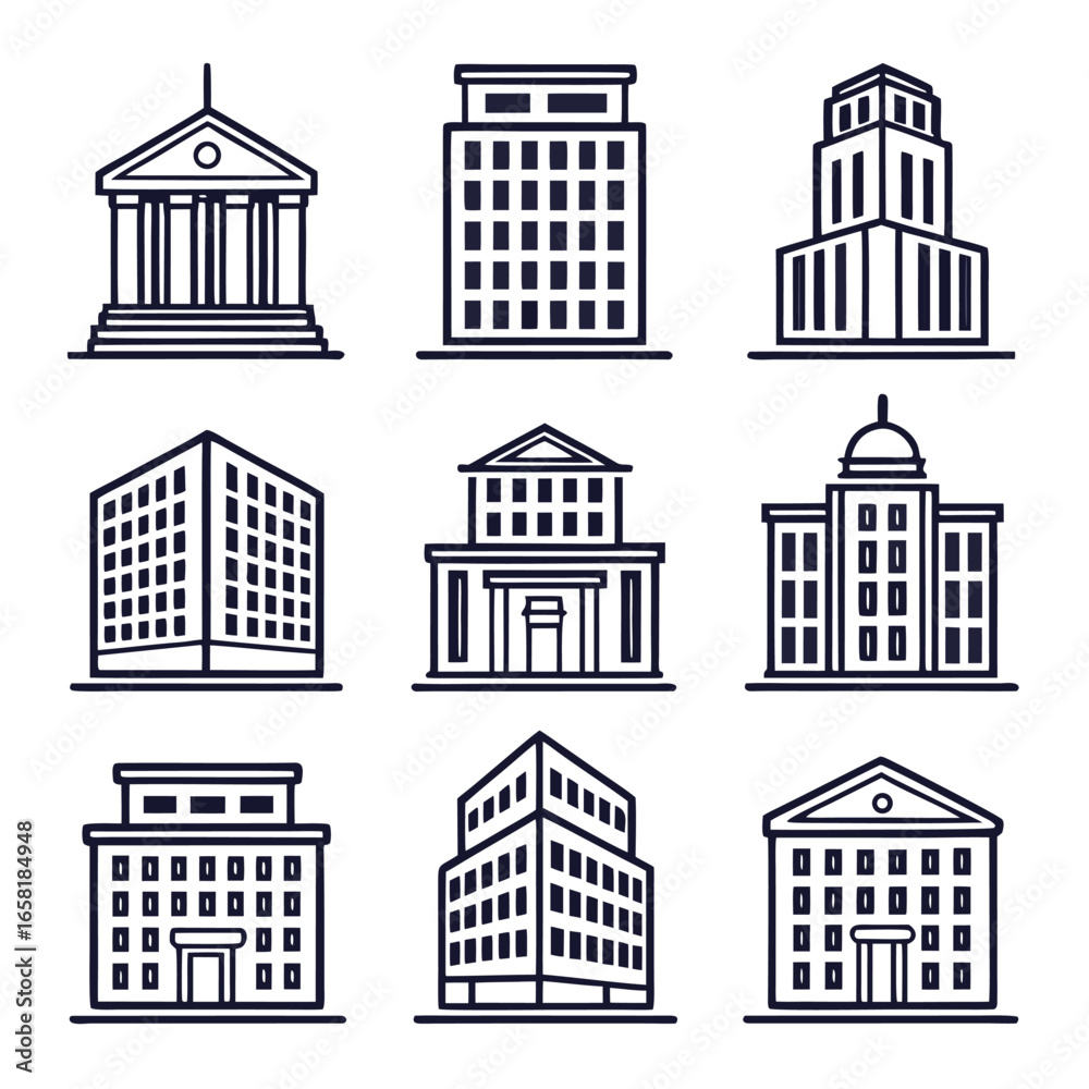 Fototapeta premium Collection of nine building outline icons architecture