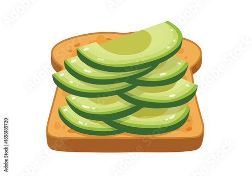 Sliced avocado topping toast on a blank background for food bloggers