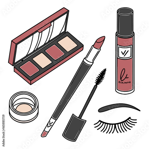 Makeup essentials with lipstick and eyeshadow illustration