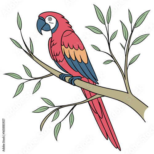 Perched Parrot Illustration