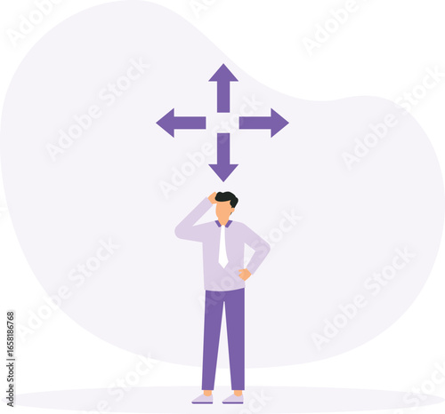 Decision making and decide the right way, choosing best solution to success, business direction or thinking concept
