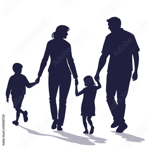 Family Walking Together Silhouette