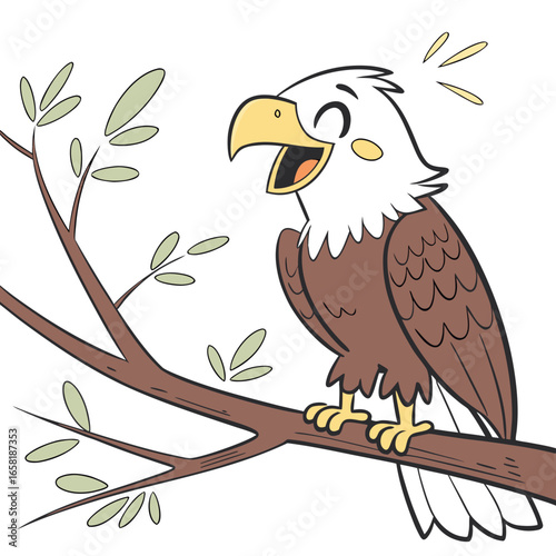 Happy Eagle Sitting on a Tree Branch