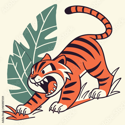 Furious Tiger Illustration in Jungle